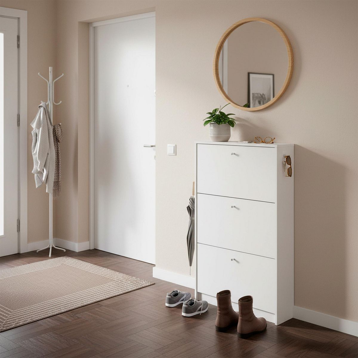 Alterego - Zapatera con 4 compartimentos blanco brillo