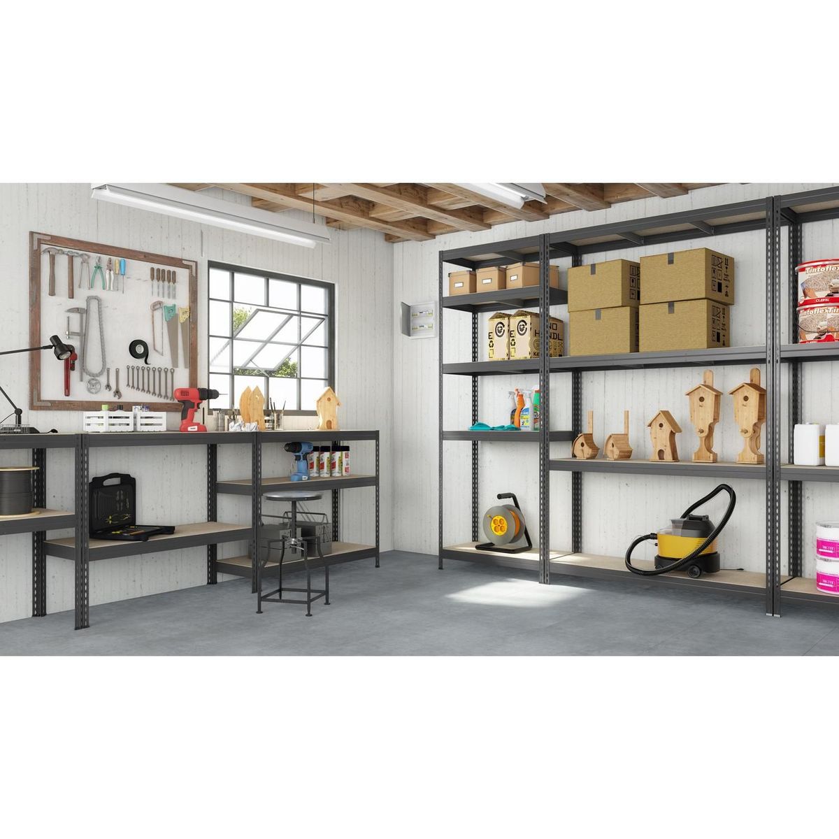 Fixser - Estante de metal cromado Gris 5 niveles 90 x 176 x 40 cm