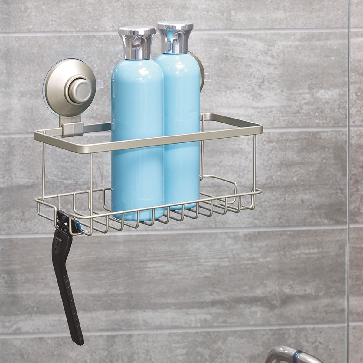 Interdesign - Canasta de ducha succión con bloqueo de empuje Satinado