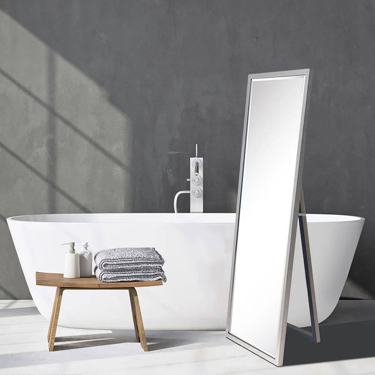 Live Deco - Espejo de Cuerpo Completo con Atril de 46 x 156 cm Plata