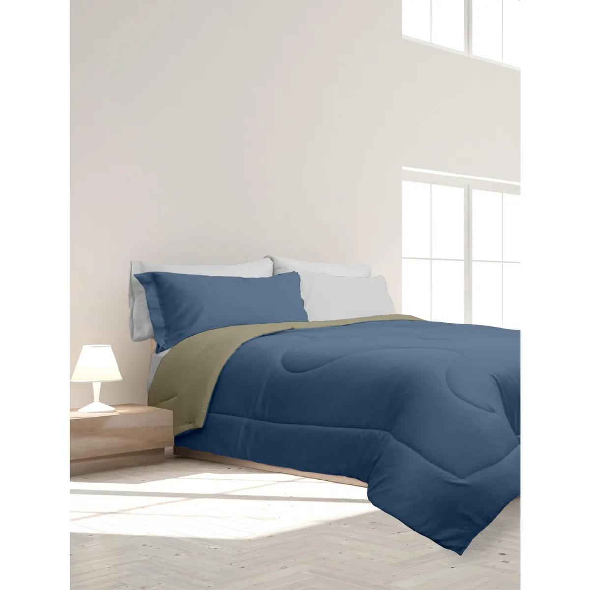 Spring Air - Edredón Individual Reversible Azul/ Caqui