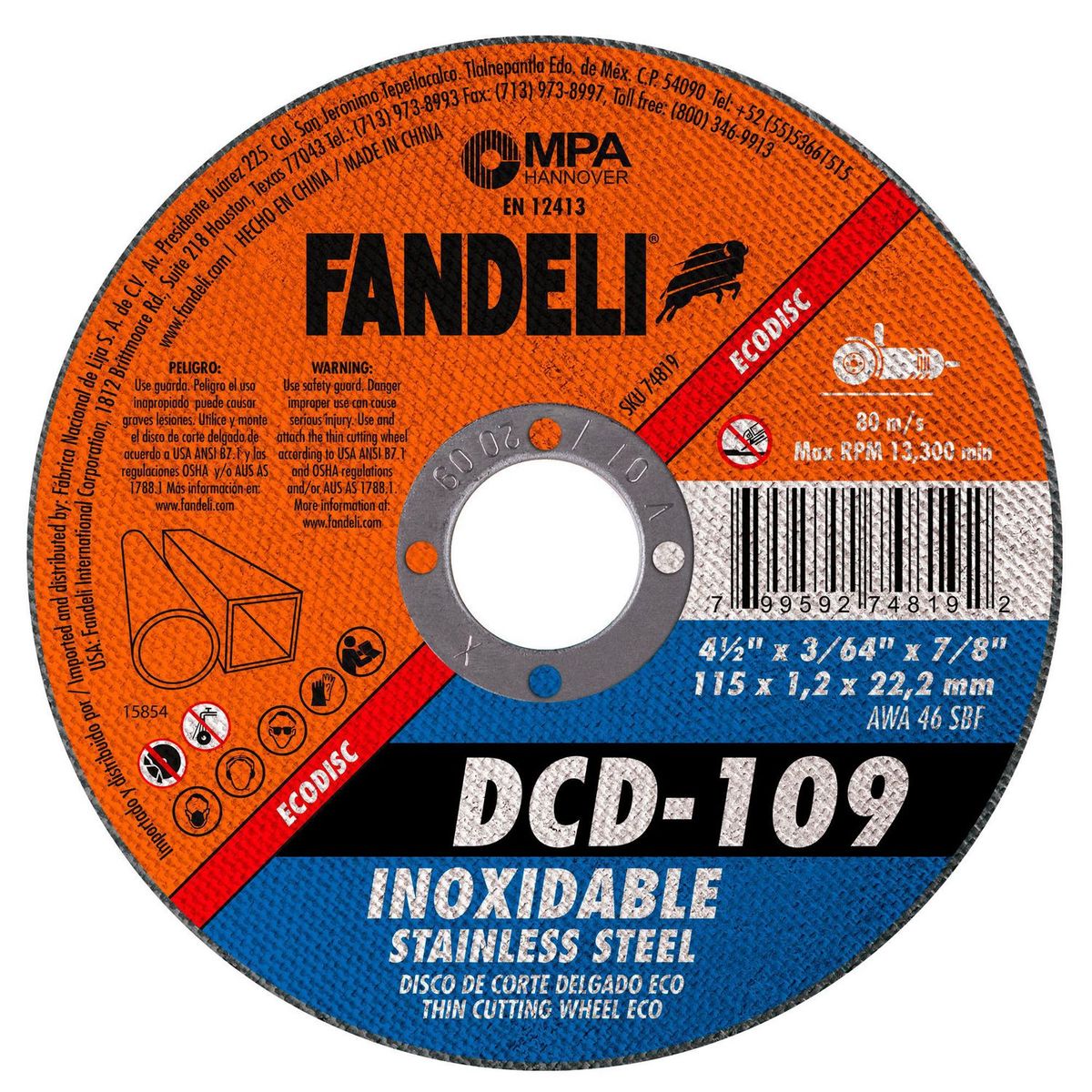 Fandeli - Disco corte delgado inox 4 1/2 eco