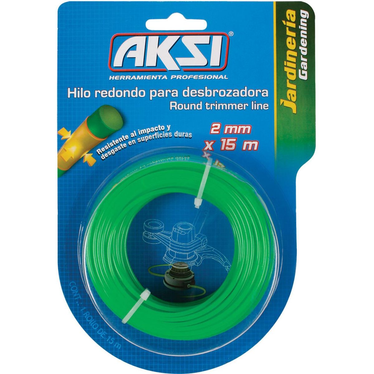 Hilo redondo para desbrozadora de 2.0 mm. x 15 m., marca Aksi - Foto Principal