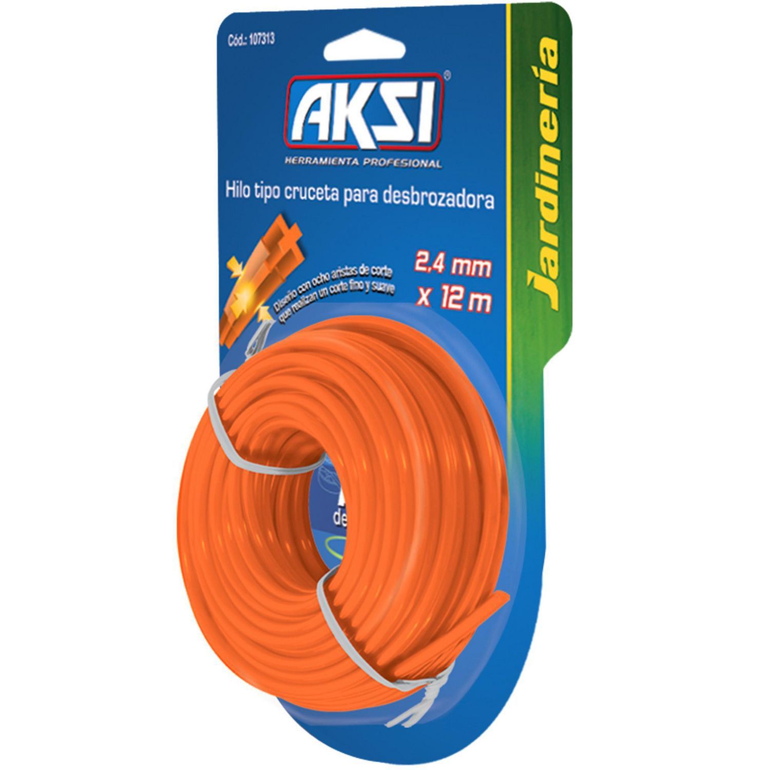 Aksi - Hilo en cruz p/desbrozadora de 2.4 mm. x 12 m.