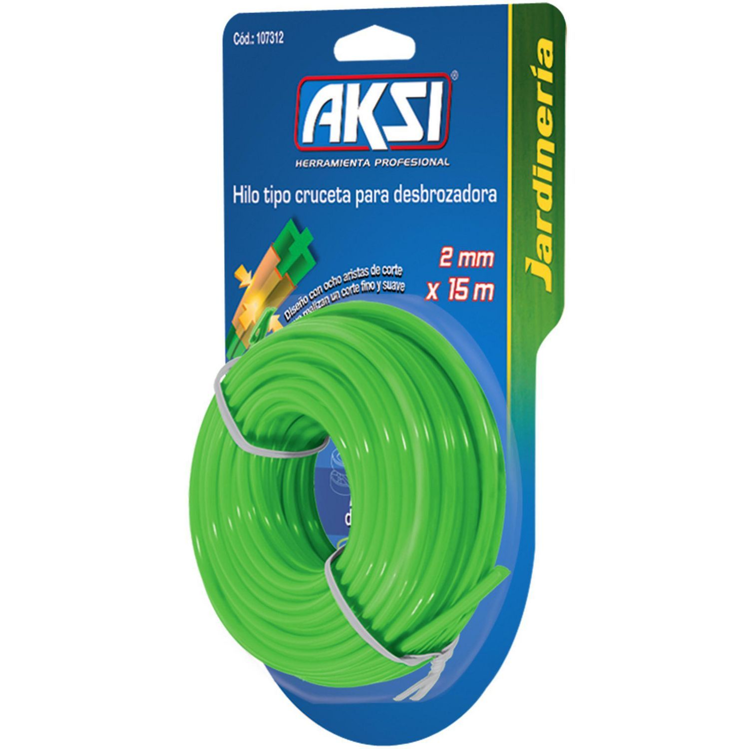 Aksi - Hilo en cruz p/desbrozadora de 2.0 mm. x 15 m.