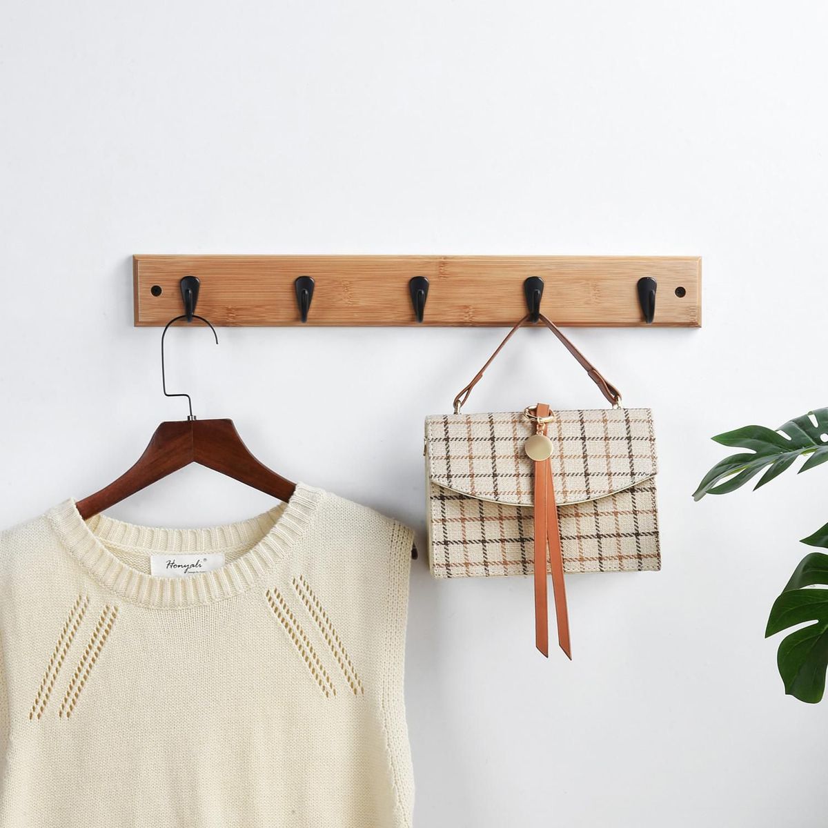 Just Home Collection - Perchero Pared 5 ganchos bambu