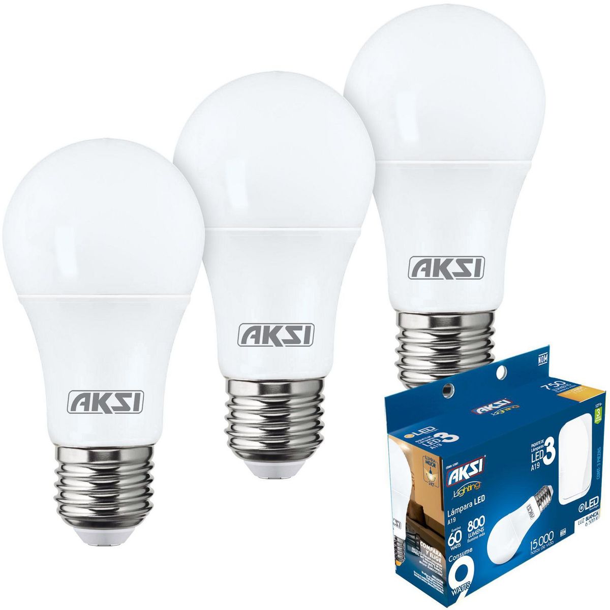 Aksi - Pack 3 Foco Led A19 9W Luz Fria