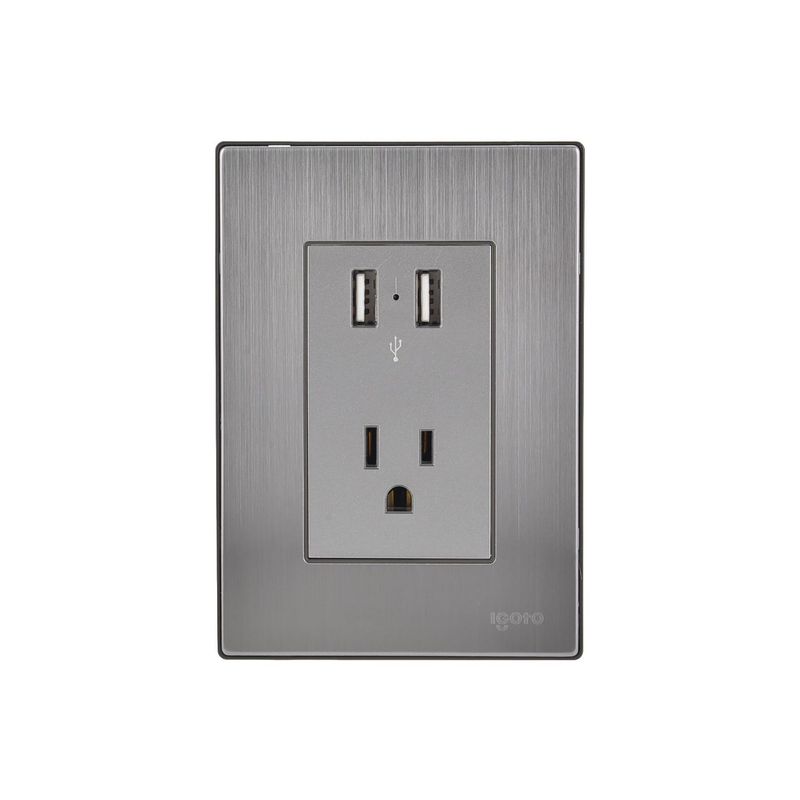 Igoto - Placa Inox 2 Tomas Usb De 2,1A Y 1 Cont