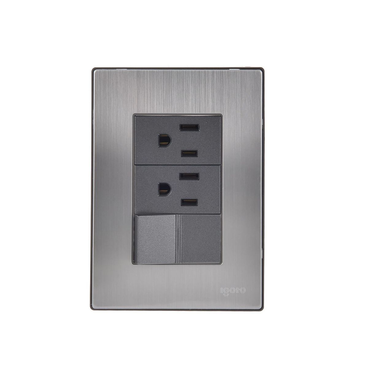 Igoto - Placa Inox Con 1 Apagador Y 2 Contactos
