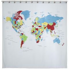 Cortina de Baño Mapa con Ganchos