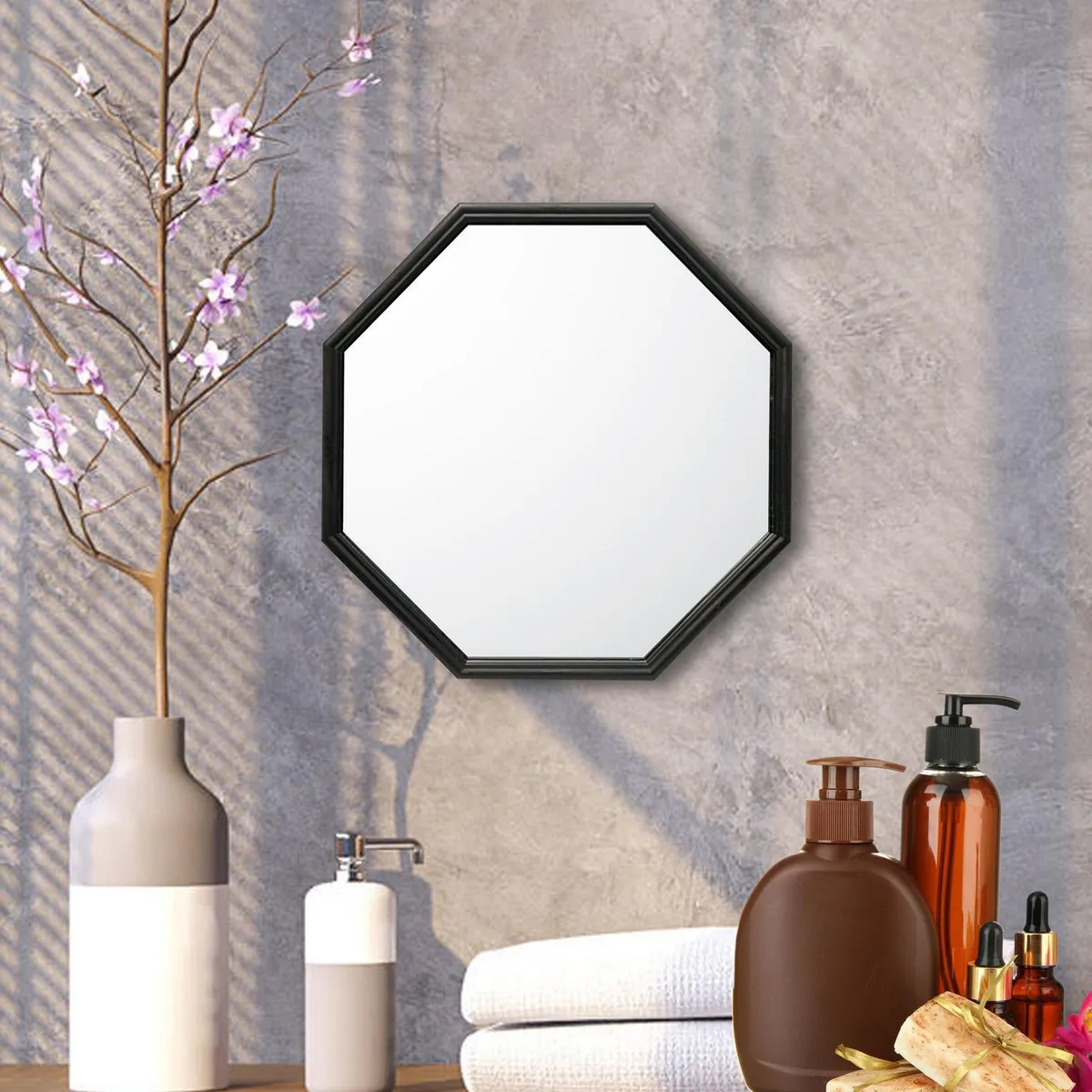 Espejo Decorativo Octagonal Mylar de 25 cm Negro, marca Live Deco - Foto 2