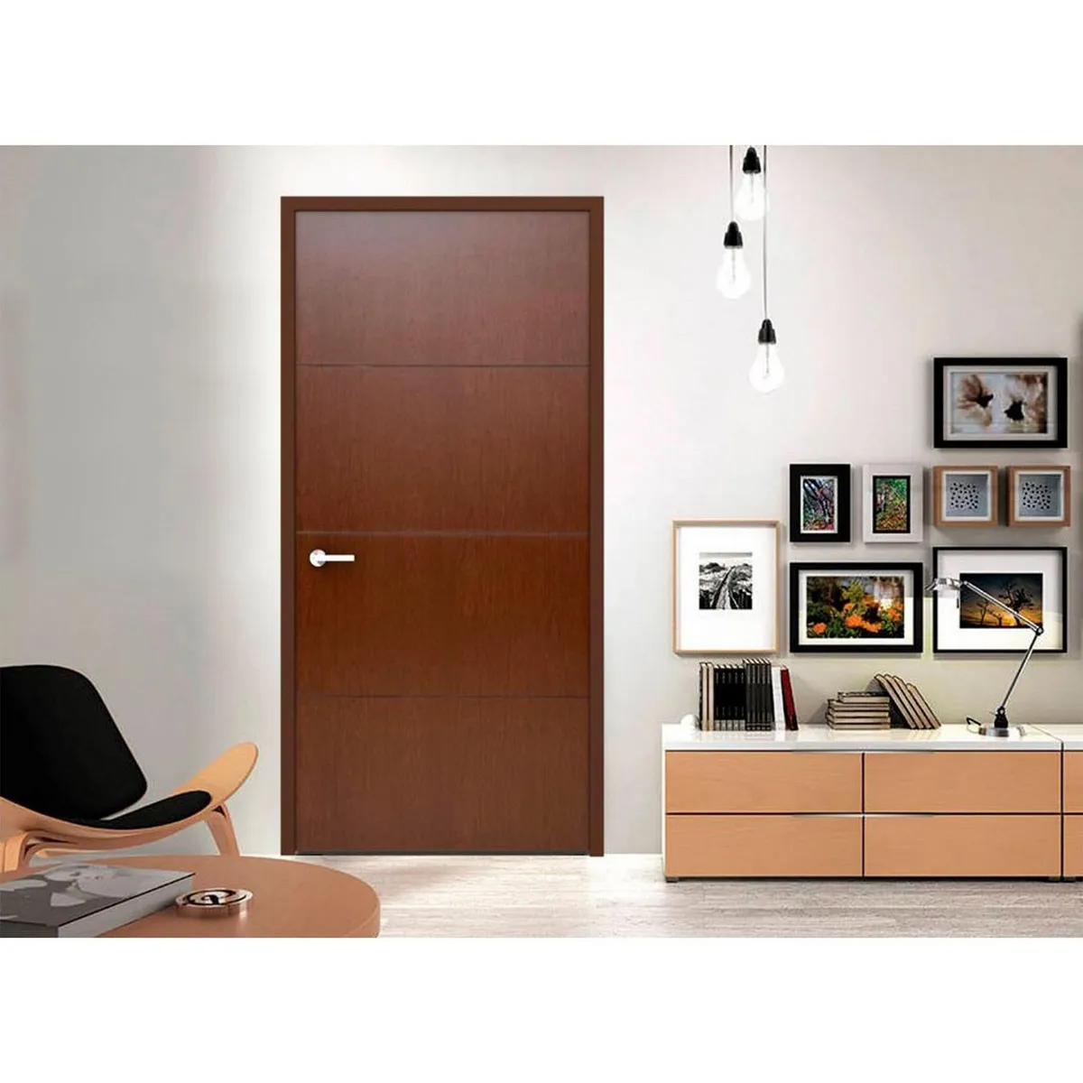 Multimarca - Puerta Tambor MDF Nápoles Cedro 3 Líneas Rauteada 70 x 213 cm