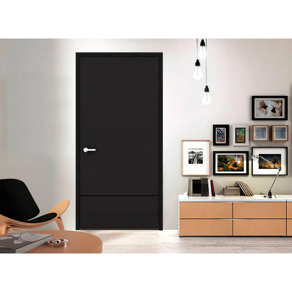 Multimarca - Puerta Tambor MDF Minimalista Chocolate 1 Línea Rauteada 70 x 213 cm