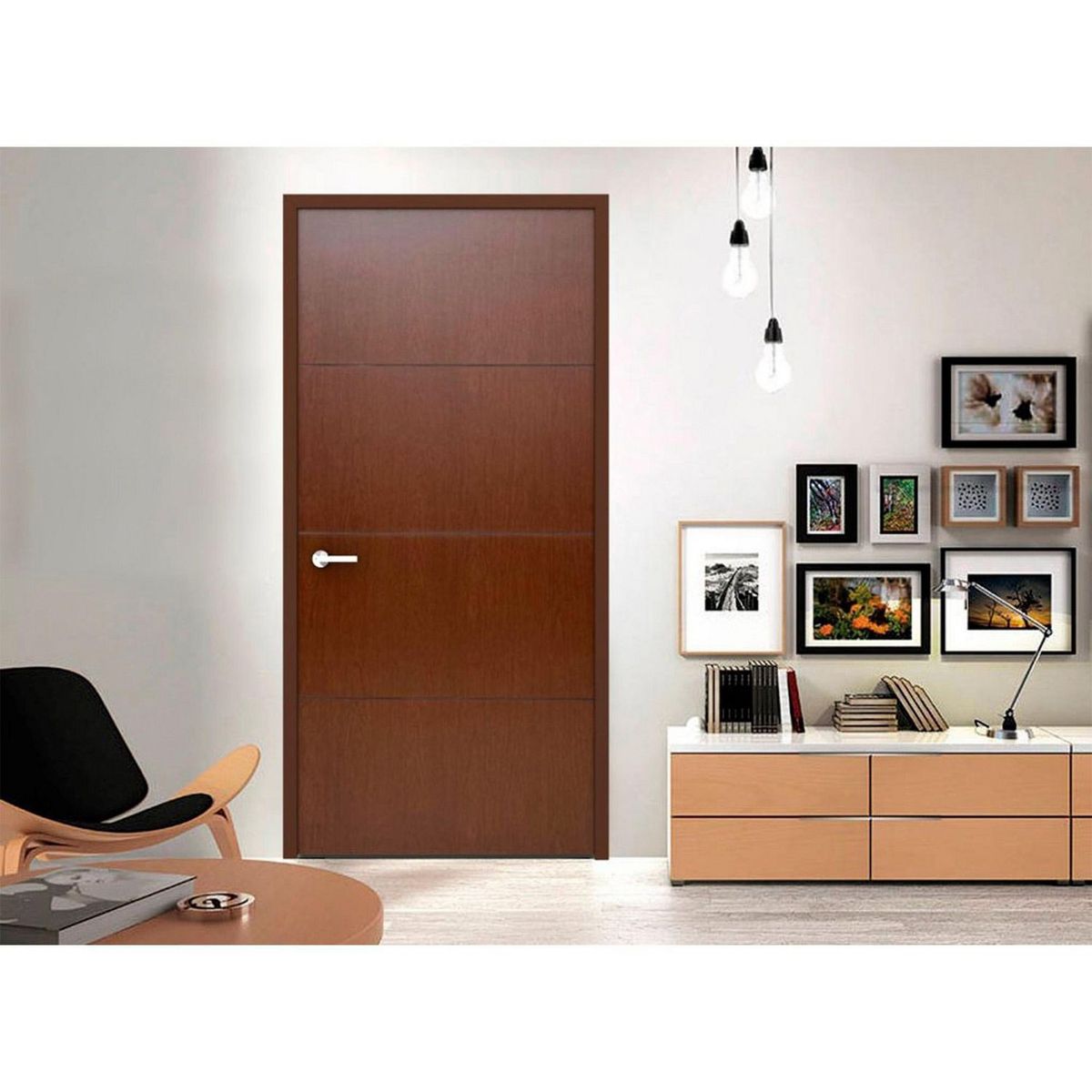 Multimarca - Puerta Tambor MDF Nápoles Cedro 3 Líneas Rauteada 80 x 213 cm
