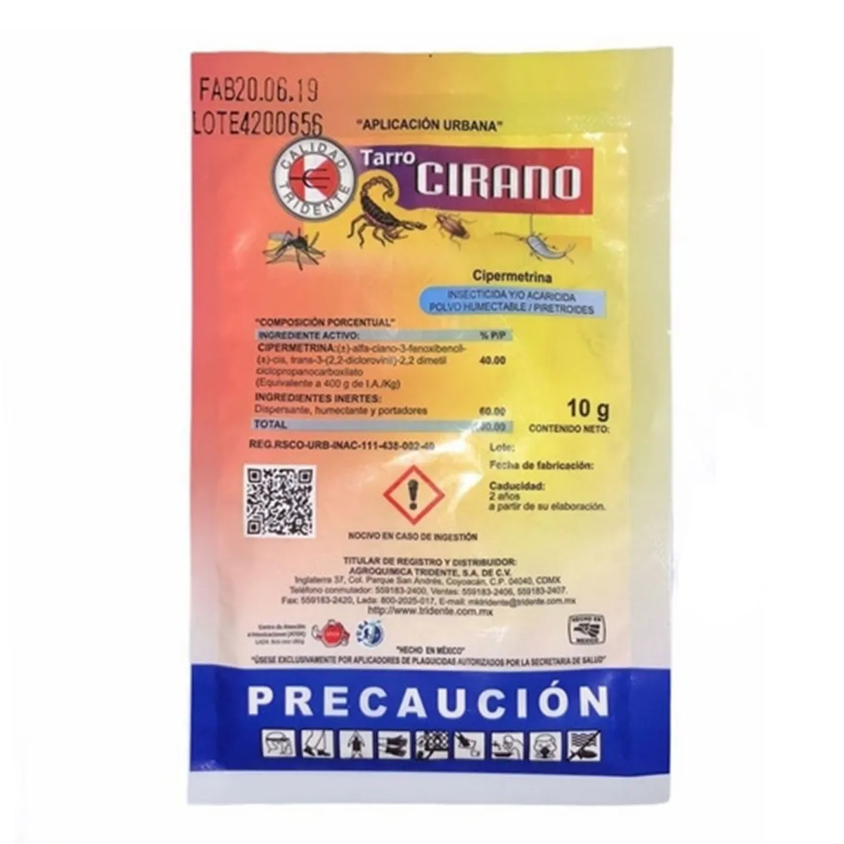 Insecticida Cirano 40 sobre de 10 gr., marca Tridente - Foto Principal