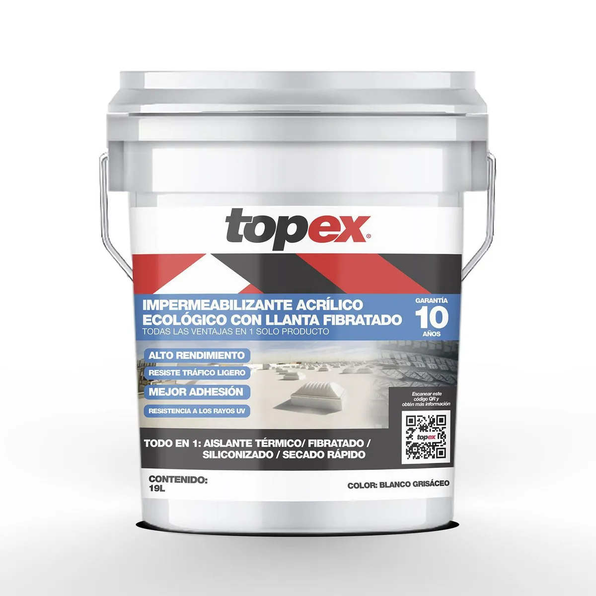 Topex - Impermeabilizante Acrílico ecologico Topex - 10 Años de 19 litros - Blanco