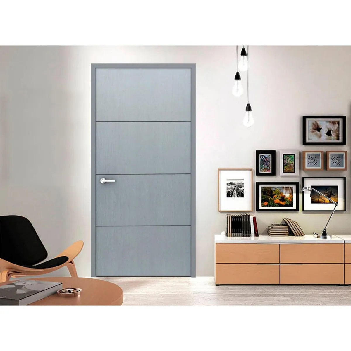 Multimarca - Puerta Tambor MDF Nápoles Gris Amanecer 3 Líneas 70 x 213 cm