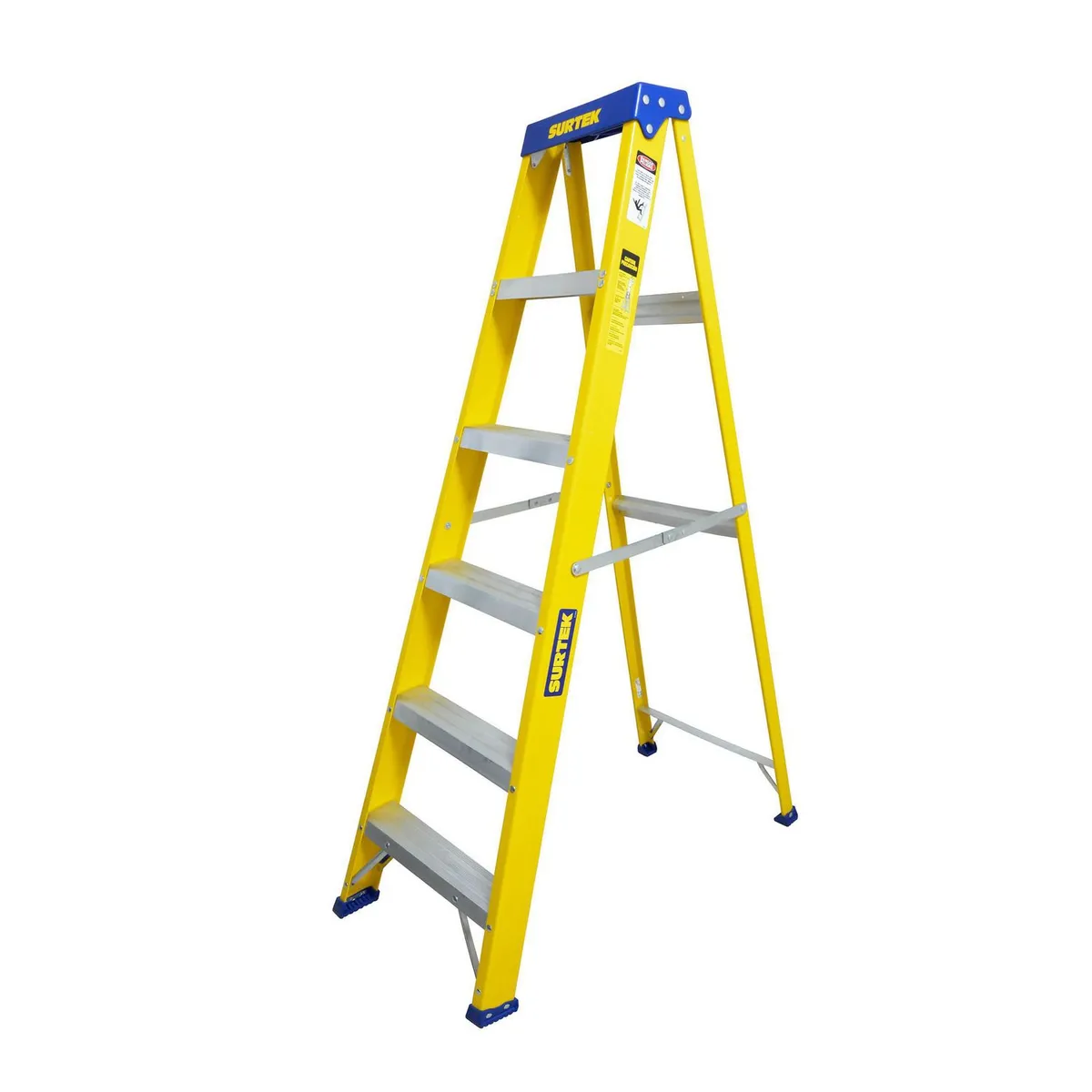 Escalera de tijera fibra de vidrio de 5 peldaños 1.8 m hasta 102 kg, marca Surtek - Foto Principal