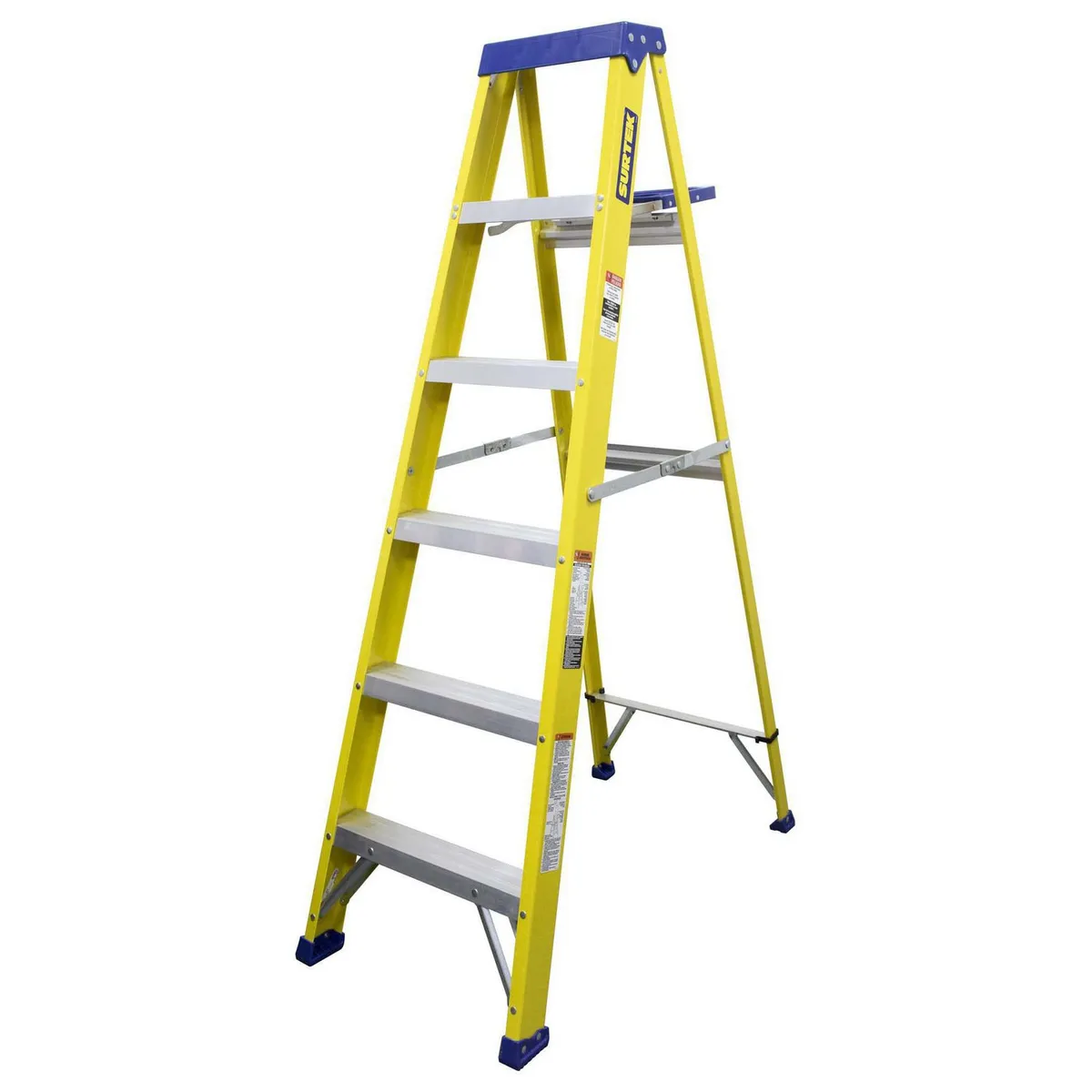 Escalera de tijera fibra de vidrio de 5 peldaños 1.8 m hasta 102 kg, marca Surtek - Foto 2