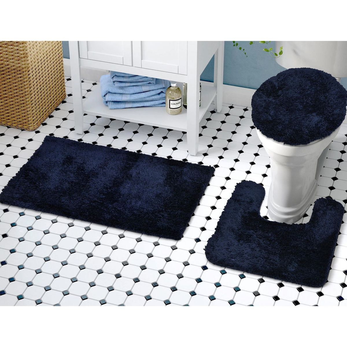 Juego de tapetes para baño de 50 x 80 cm Azul marino, marca Hotel Collection - Foto 2