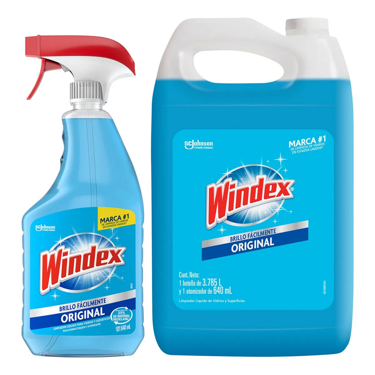 Pack limpiador de vidrios bidon y atomizador, marca Windex - Foto Principal