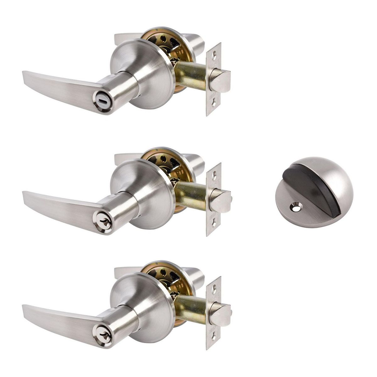 Fixser - Combo 2 Manijas Alcoba +1 Manija Baño + Tope Acabado Niquel Satin