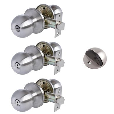 Combo 2 Perillas Alcoba + 1 Perilla Ba�o + Tope Acabado N�quel Sat�n