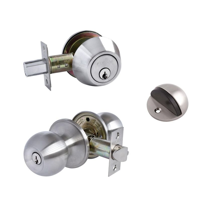Fixser - Combo 1 Perilla Entrada + 1 Cerrojo Doble + Tope Acabado Níquel Satín