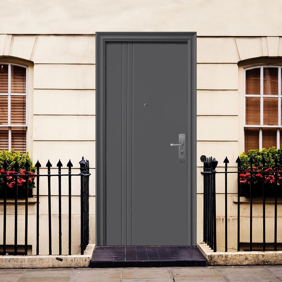 XE - Puerta Seguridad 3 Líneas Gris Oxford Izquierda 95 x 215 cm