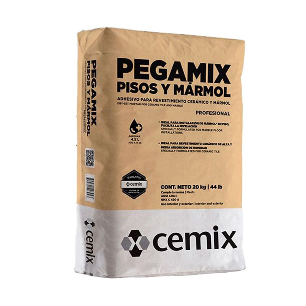 Pegamix pisos y marmol blanco 20 kg, marca Cemix - Foto Principal