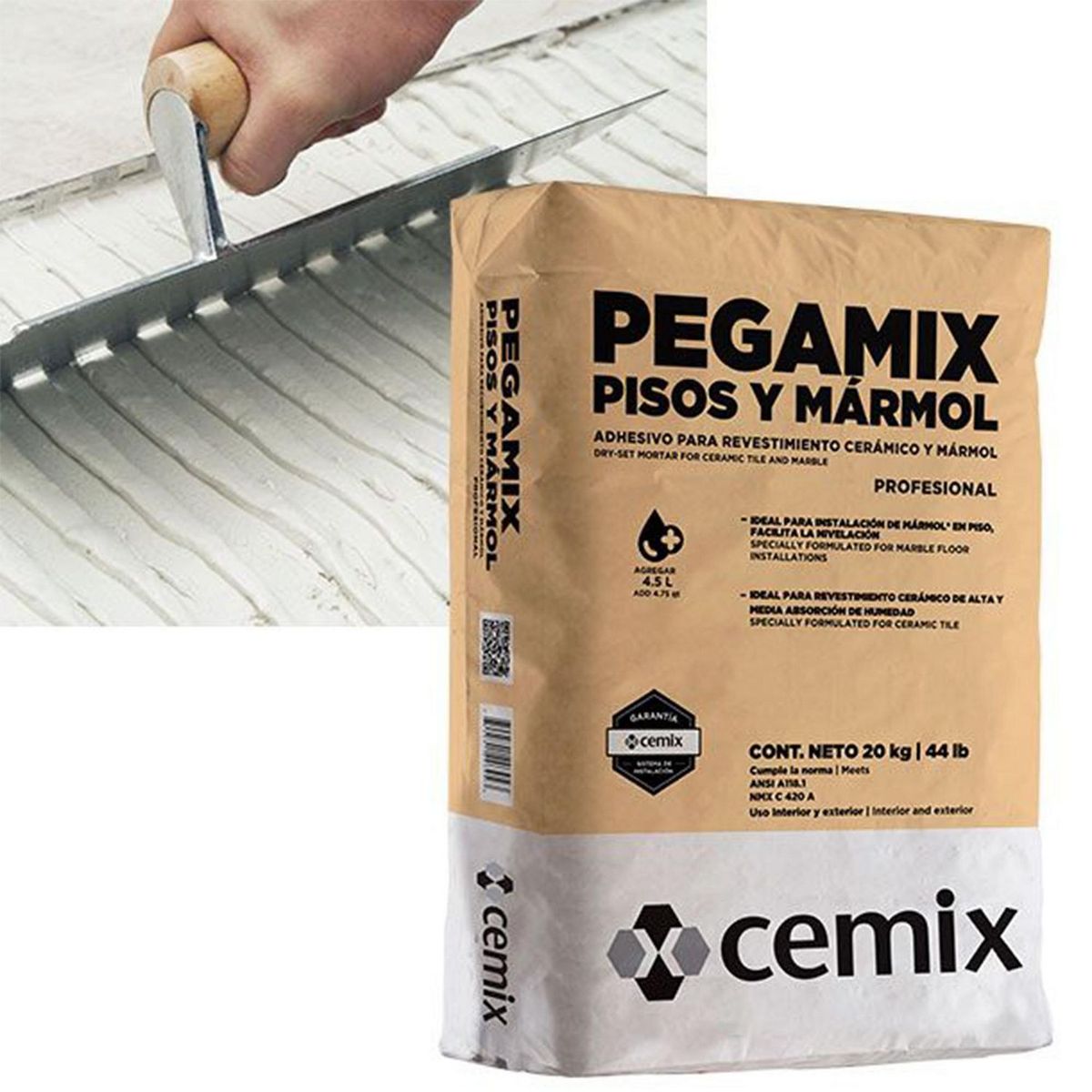 Pegamix pisos y marmol blanco 20 kg, marca Cemix - Foto 2