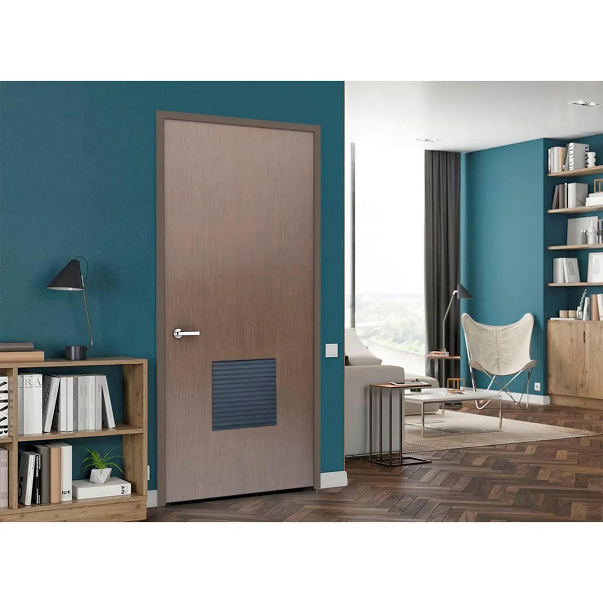Multimarca - Puerta Tambor HDF Louver Rejilla Nogal Canadiense 70 x 213 cm