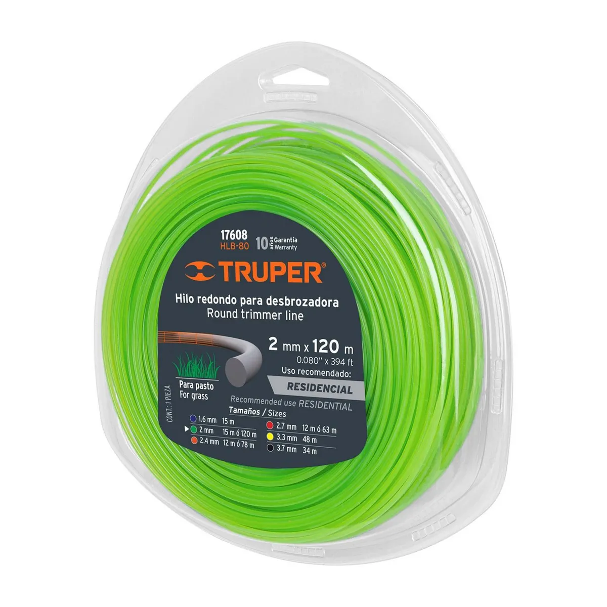 Truper - Hilo Redondo para Desbrozadora 120 m, 2 mm