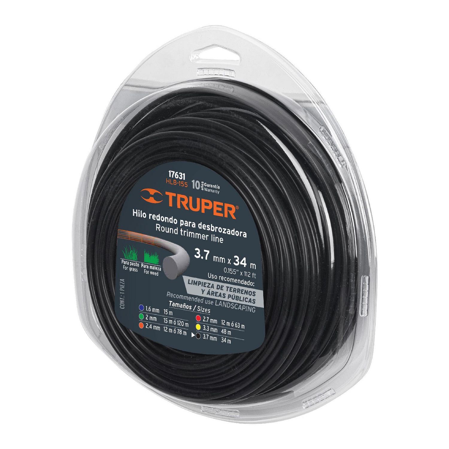 Truper - Hilo Redondo para Desbrozadora 34m, 3.7 mm