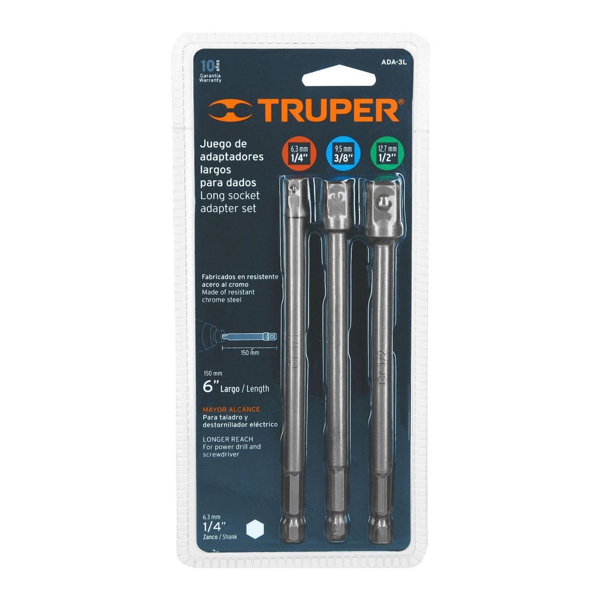 Juego de Adaptadores Largos para Dados 1/4" , 3/8" y 1/2" 3 Pzas, marca Truper - Foto 2