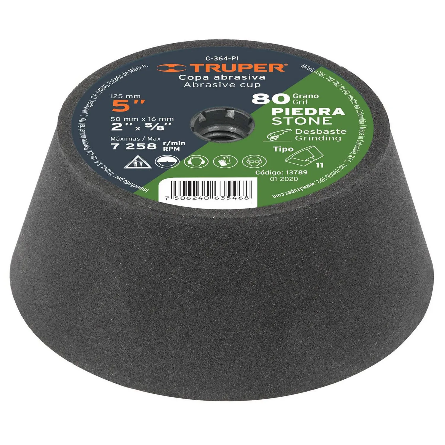 Truper - Copa desbaste 5" Grano 80 para Piedra