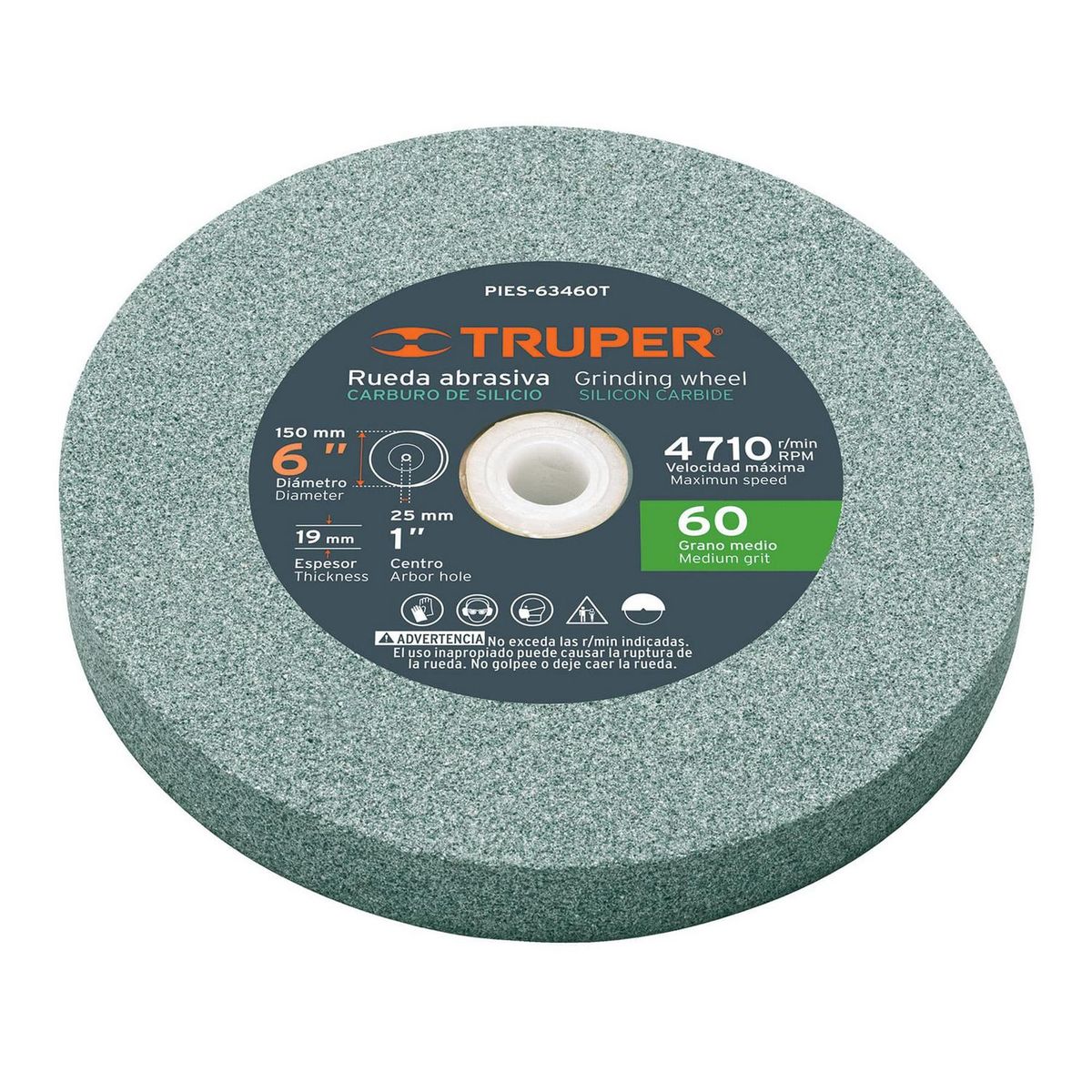 Piedra para Esmeril 6 X 3/4" Carburo de Silicio Grano 60, marca Truper - Foto Principal