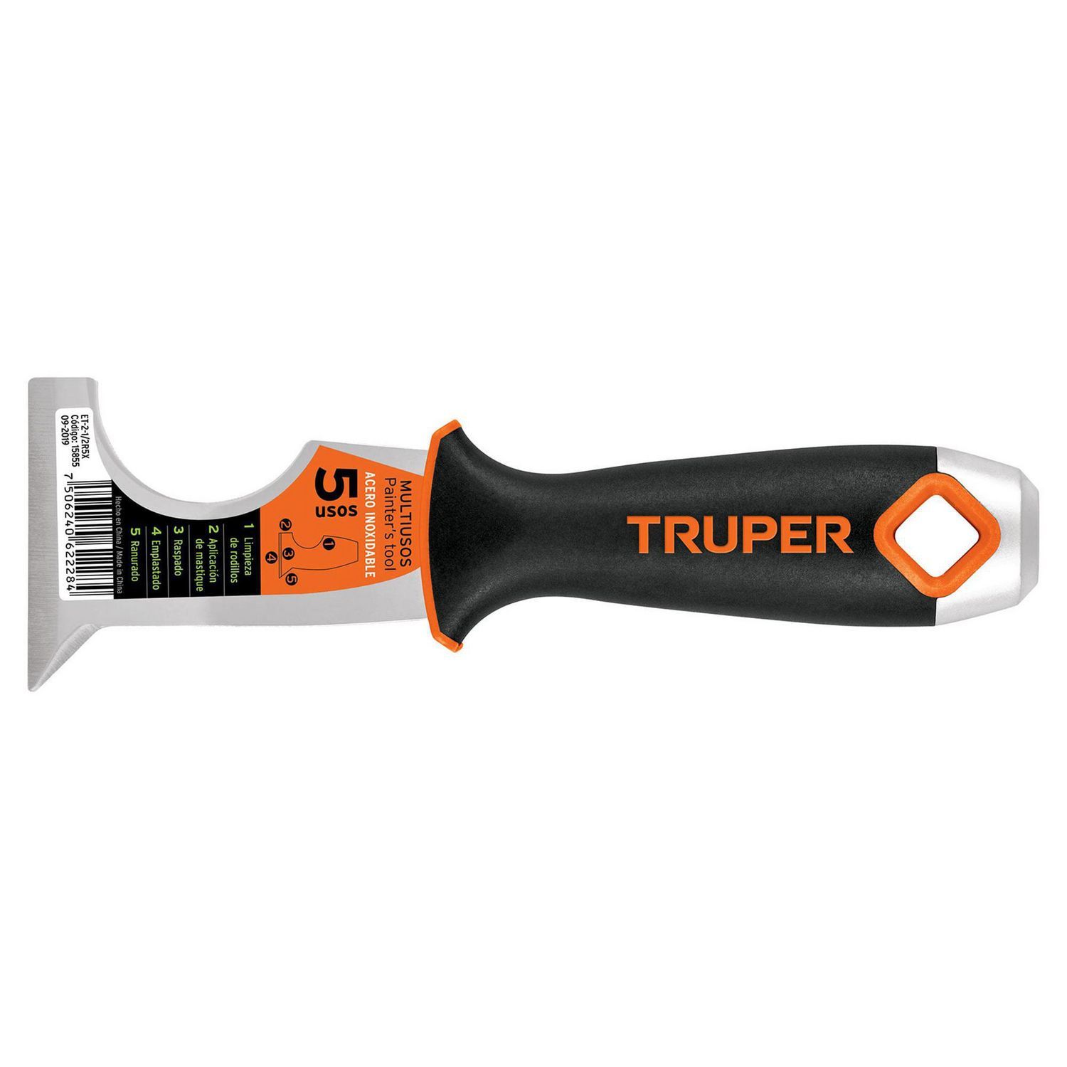 Truper - Espátula 2-1/2" Rígida de 5 Usos Acero Inoxidable