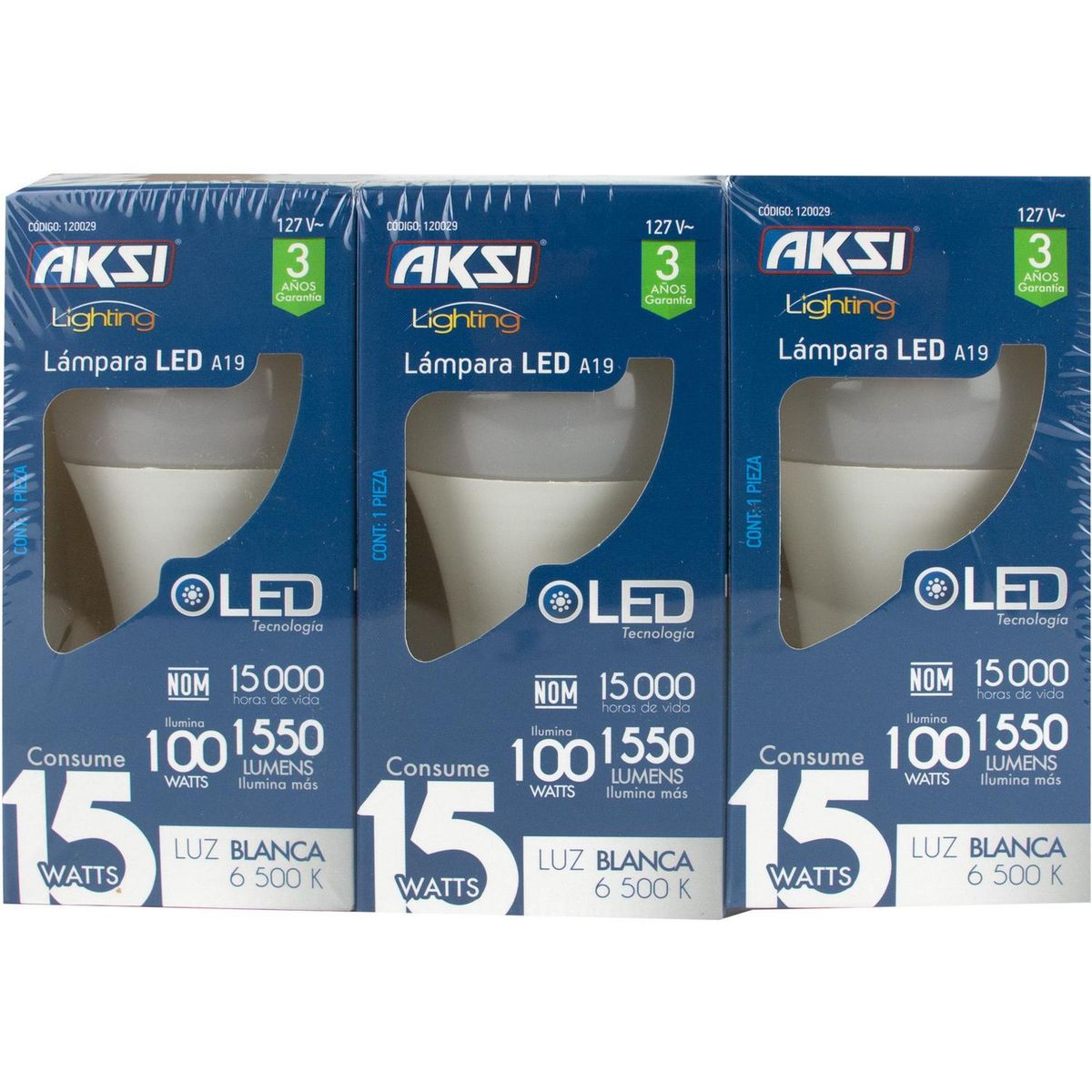 6 Pack de Focos Led Luz Blanca A19 15W, marca Aksi - Foto Principal