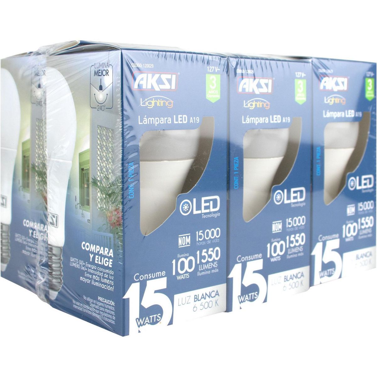 6 Pack de Focos Led Luz Blanca A19 15W, marca Aksi - Foto 2