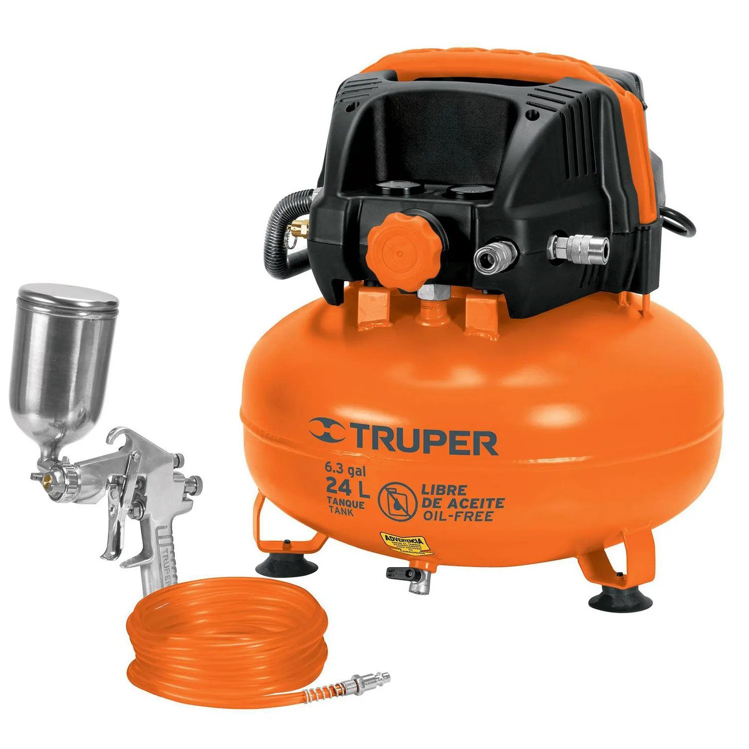 Truper - Kit Compresor Libre de Aceite 24 Litros + Pistola Pipi-420 y Manguera