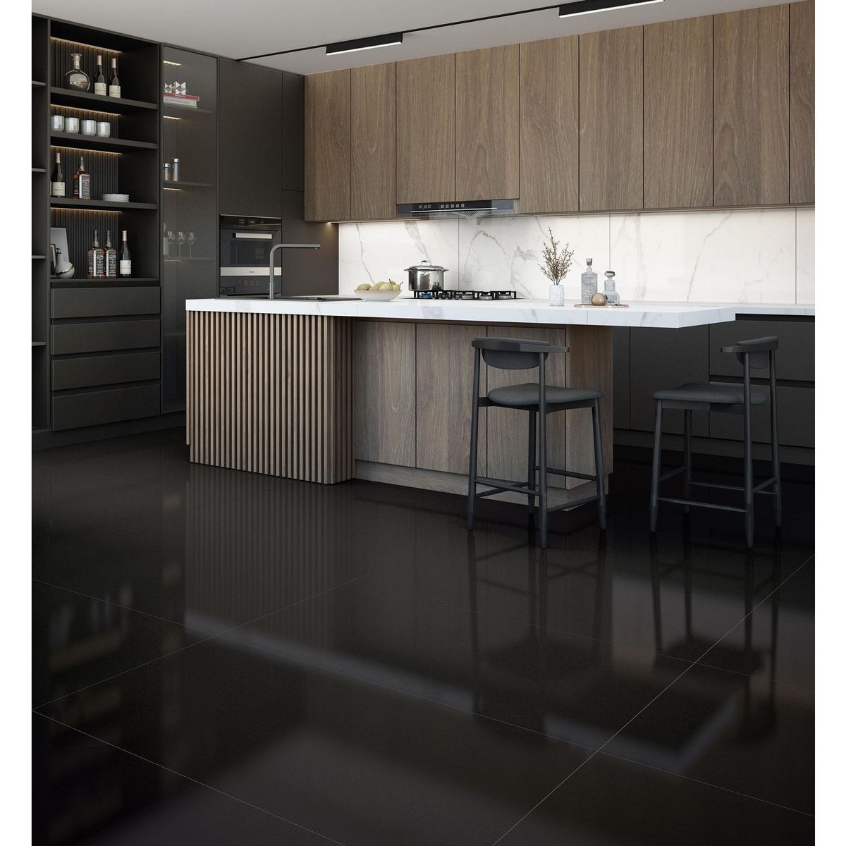 Tendenzza - Piso Porcelanato Porto Nero 60x120 cm Spr Black