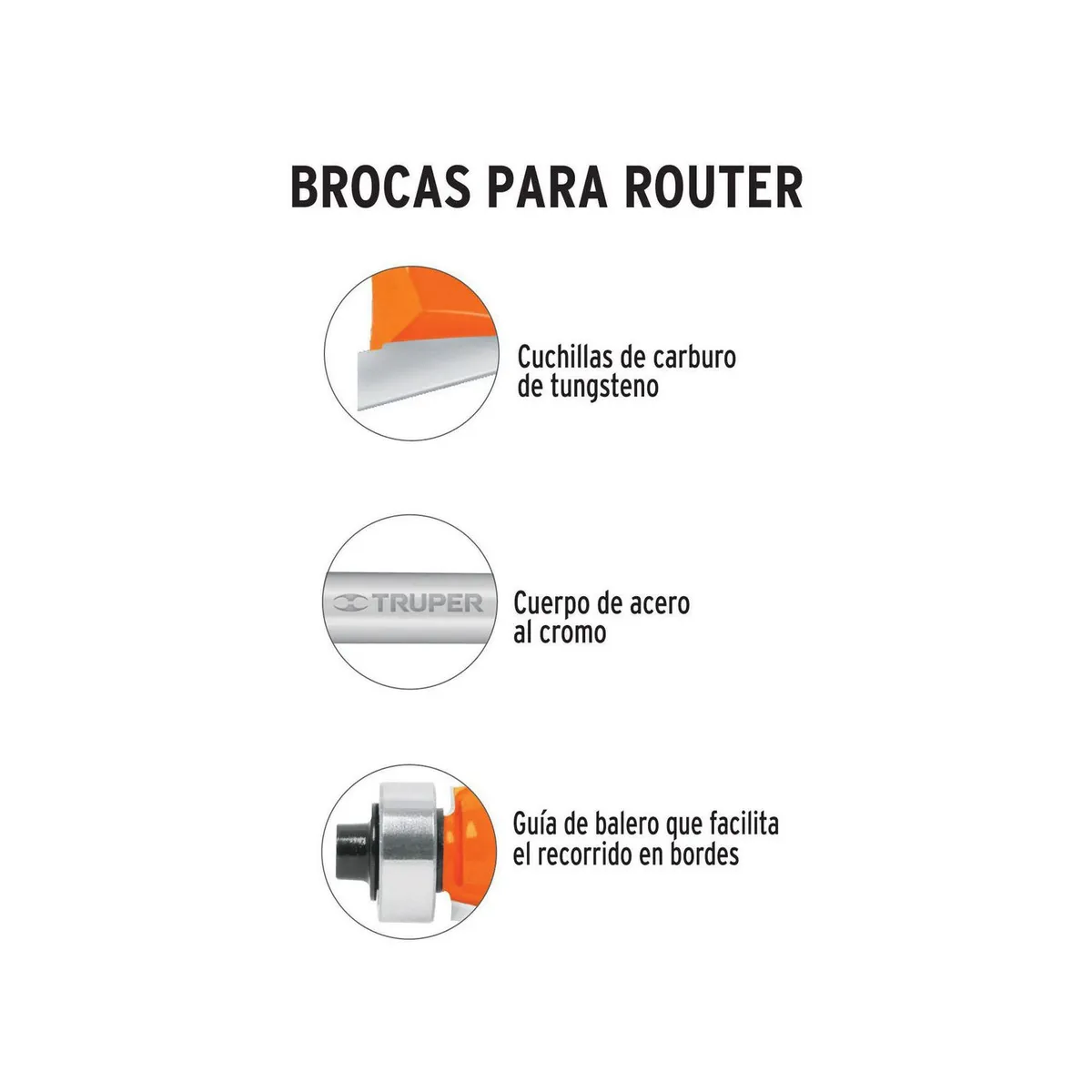 Broca para Router Redondeado 1" con Balero, marca Truper - Foto 2