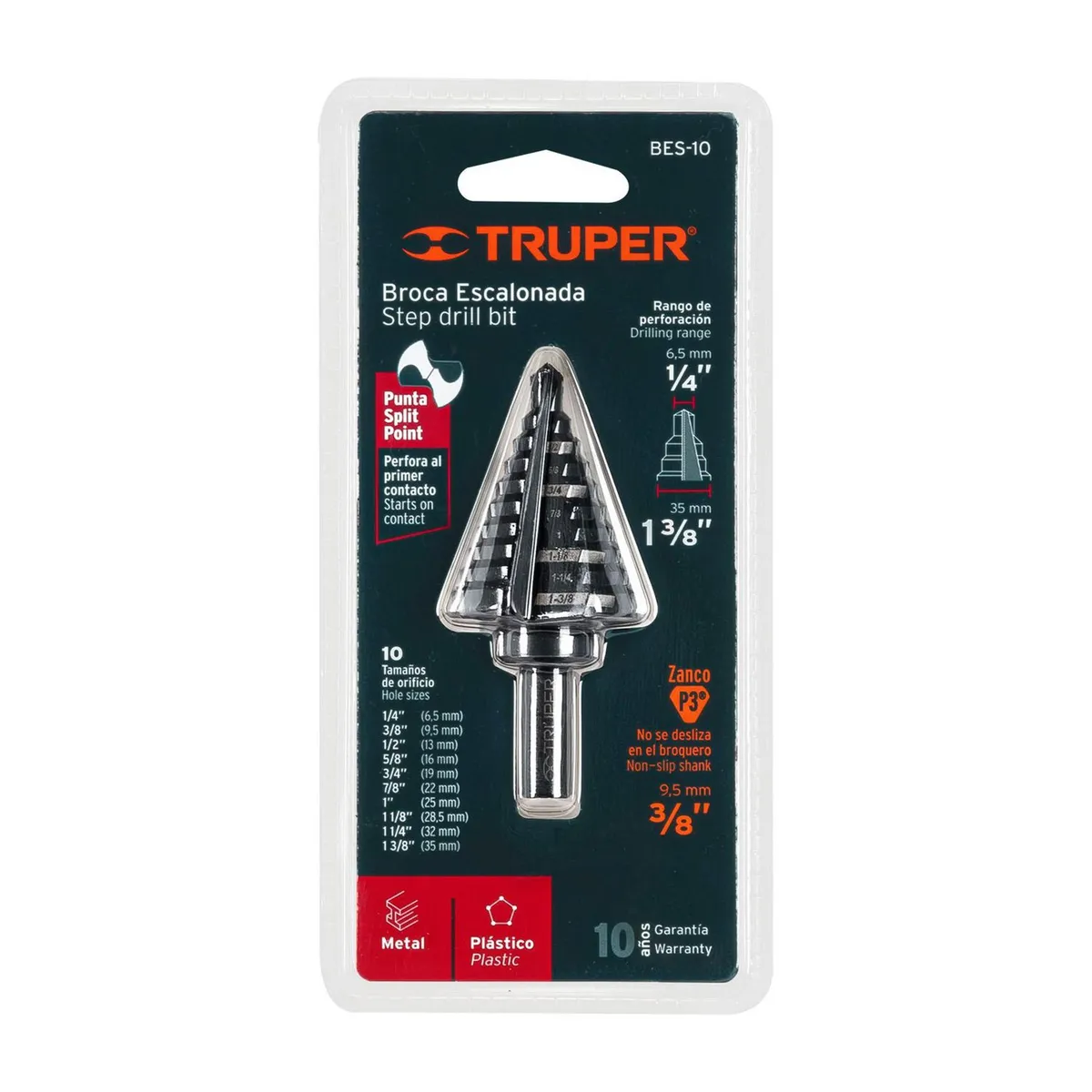 Truper - Broca Escalonada Óxido Negro 10 Escalones 1/4"-1-3/8"