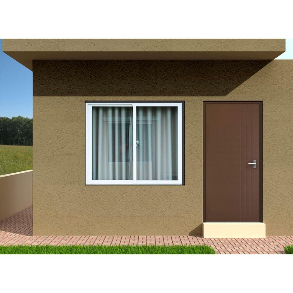 Provepuertas - Puerta de Acero Trento 3 Lineas de 80 x 213cm Café Nogal