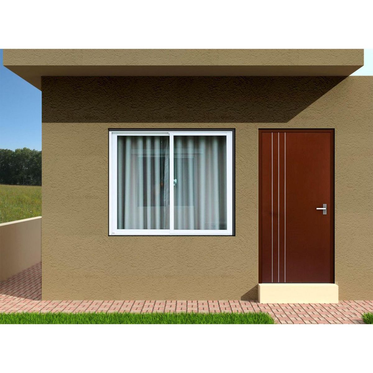 Provepuertas - Puerta de Acero Trento 3 Vistas de 80 x 213cm Café Nogal