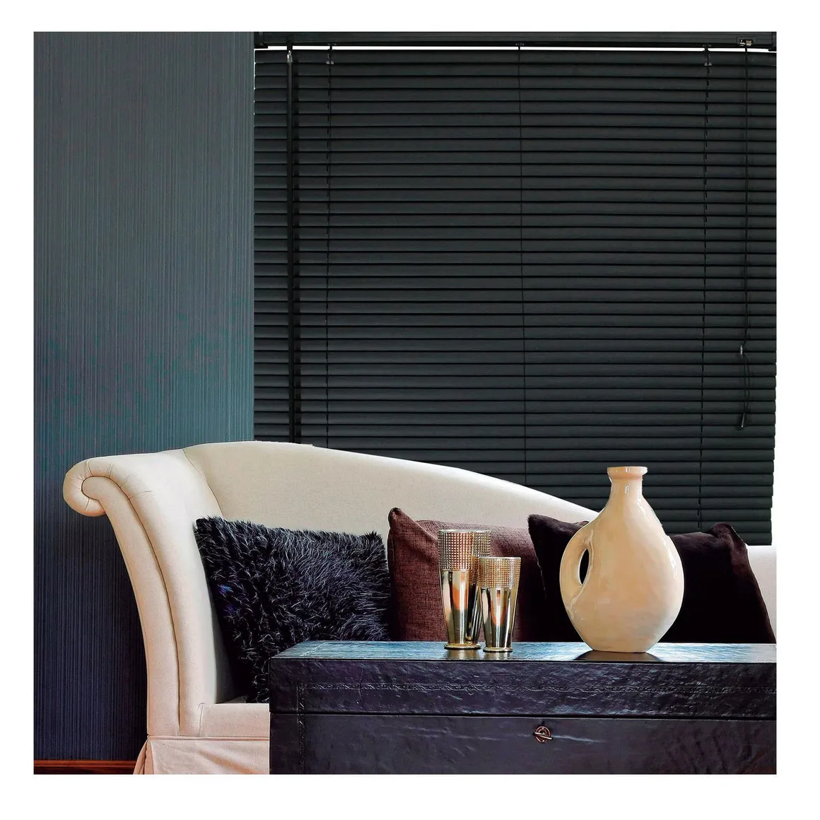 Persianas Venecianas De Madera | Lamas De 50mm, Color Negro, Anchos Personalizables | Para Dormitorio, Cocina, Salón