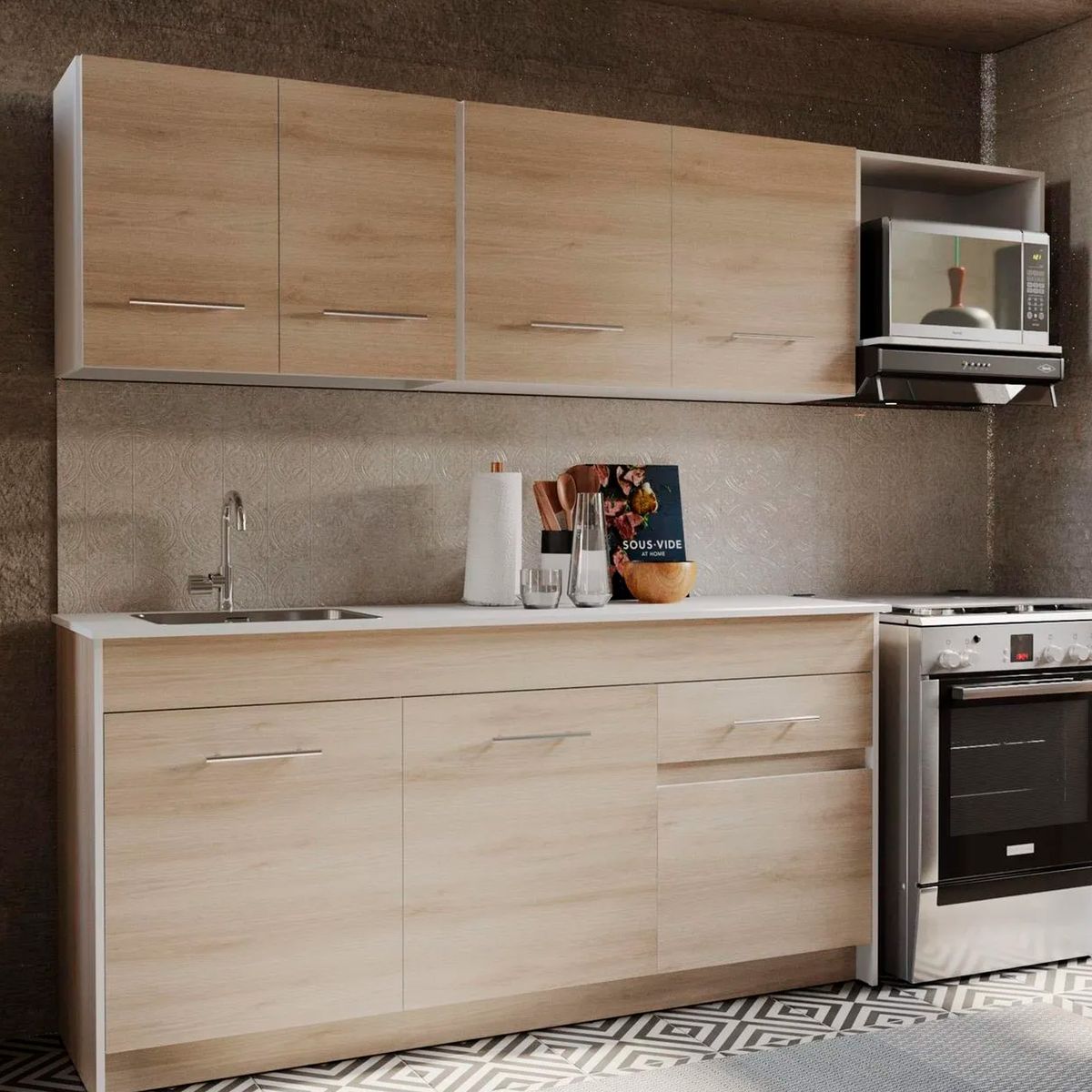 Cocina Integral LOG Ceniza/Blanco 1.8m, marca Practimac - Foto Principal