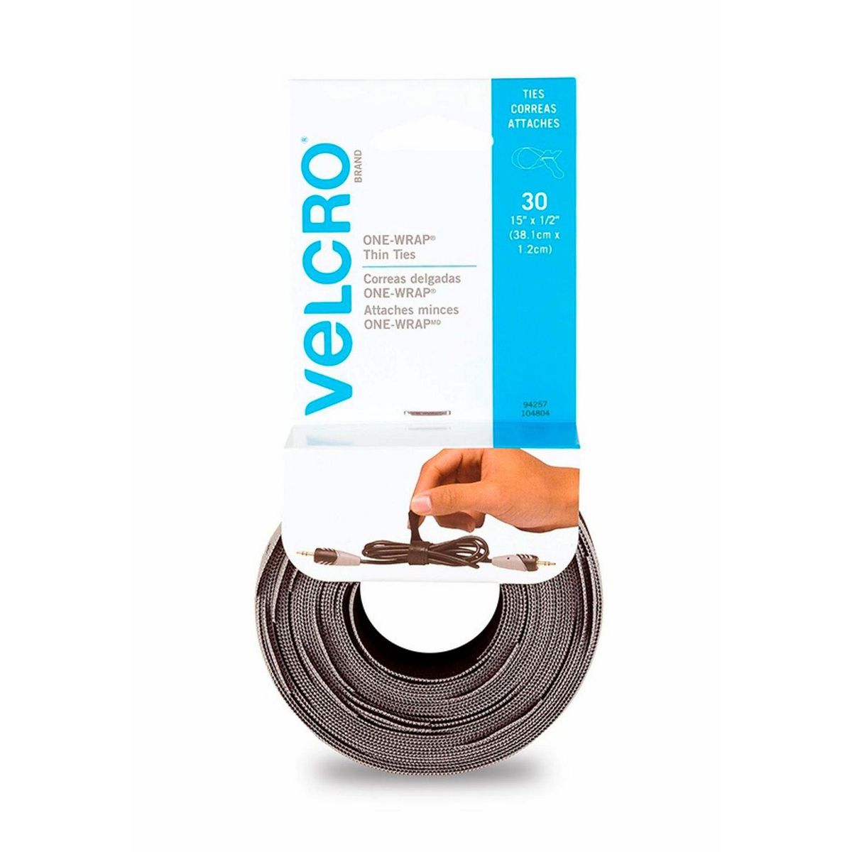 Velcro - Correas 38.1cm x 1.2cm Negro Gris Marca VELCRO