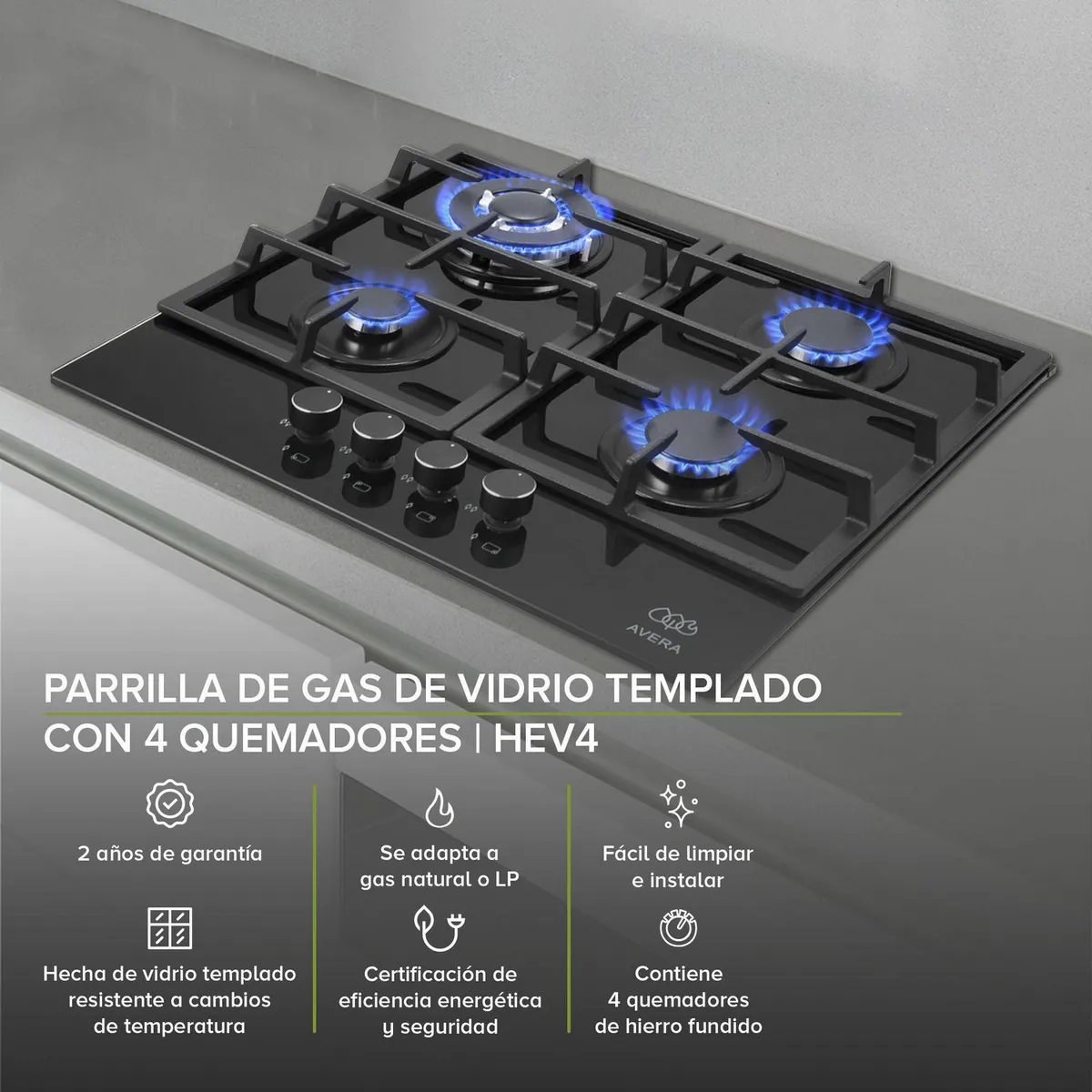 Avera - Parrilla a Gas para empotrar 4 quemadores